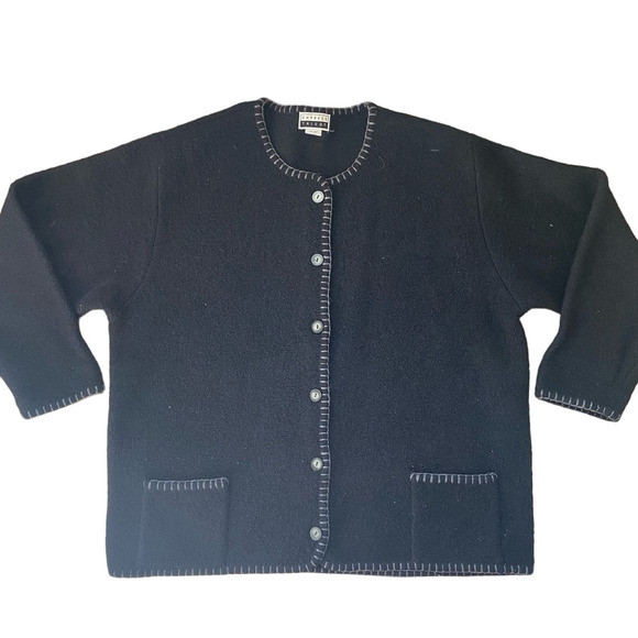 Express Tricot Sweaters - Vintage 100% Wool Black Cardigan Sweater